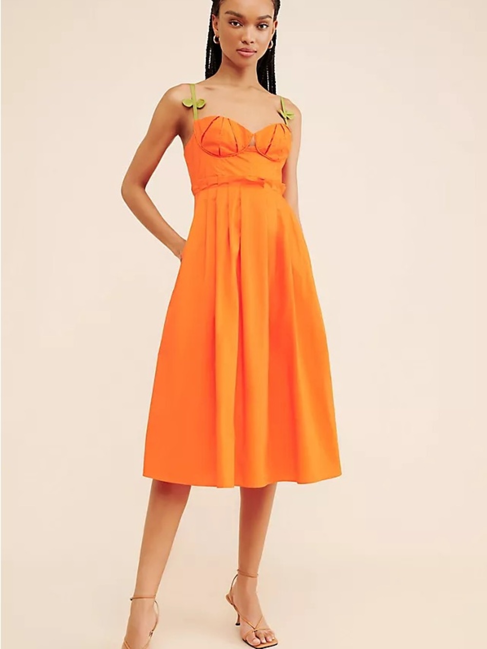 FARM Rio Corset Pleated Sleeveless Midi Dress Medium